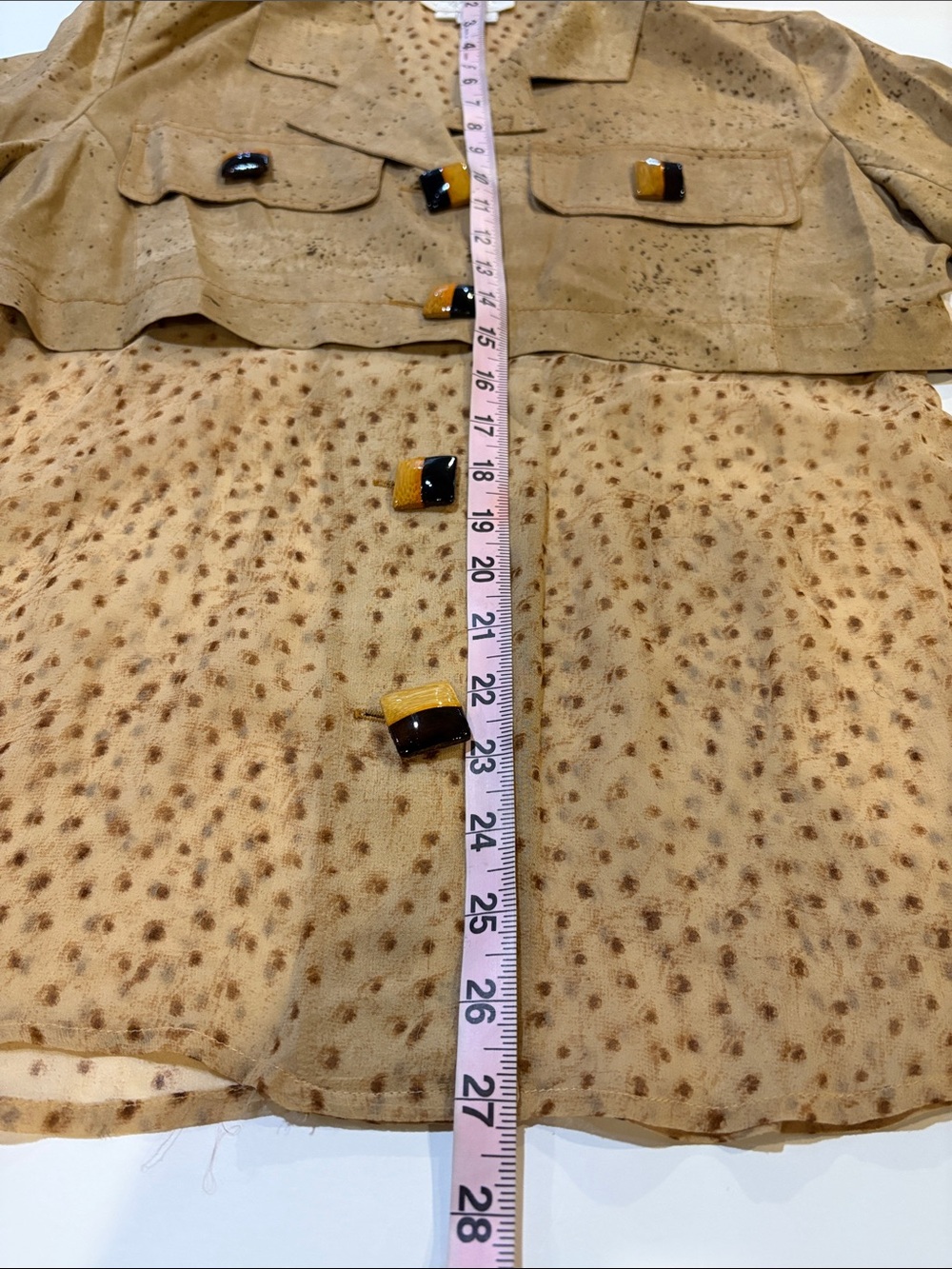 Vintage Y2K Caché 100% Silk Safari Jacket Small Faux Ostrich Print - Picture 10 of 11
